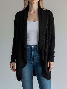 White House Black Market Black Draped Open Cardigan